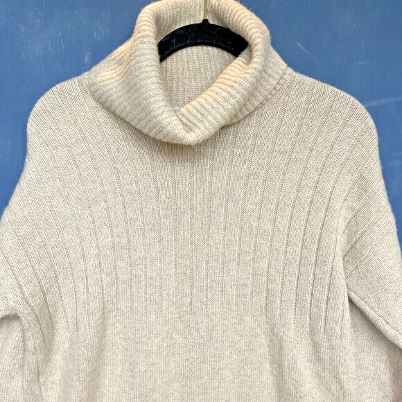 Madewell Womens Medium Sweater Turtleneck Shirt Top Hickory Cream Wool Blend - Picture 2 of 6